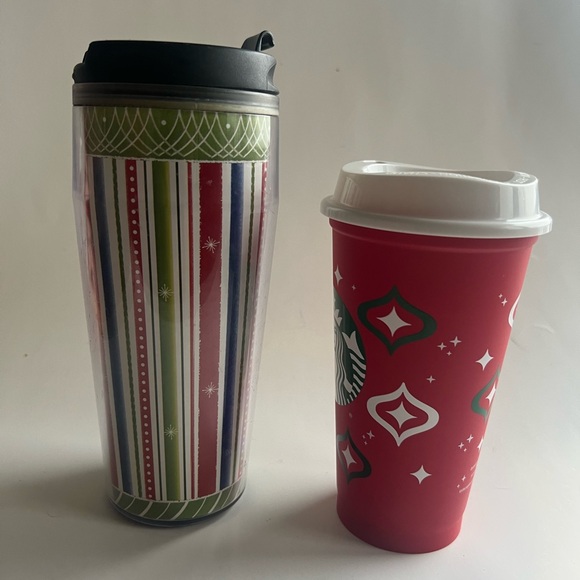 2002 Starbucks Barista Christmas Coffee Tumbler & 2023 Plastic Holiday Xmas Cup - Picture 6 of 6